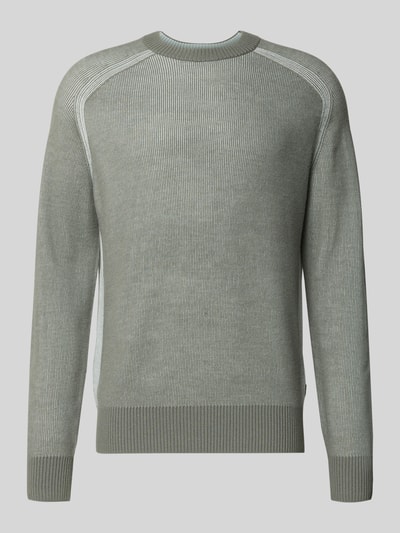 Produktfoto, Regular Fit Strickpullover aus Schurwoll-Mix Modell 'AKAJER' von BOSS Orange, melanżowy rippstrick, struktura, crew neck, długie raglanowe rękawy, ściągacze, materiał: mieszanka wełny dziewiczej.
