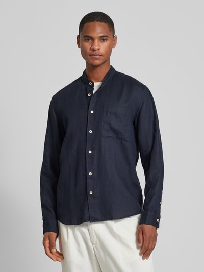 Marc O'Polo Regular fit vrijetijdsoverhemd van linnen met borstzak Donkerblauw - 4