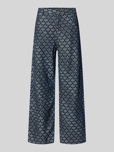 Produktfoto, Wide Fit Jeans mit Eingrifftaschen von adidas Originals, reine Baumwolle, blau mit Allover-Muster, lockerer Schnitt, Vorderansicht