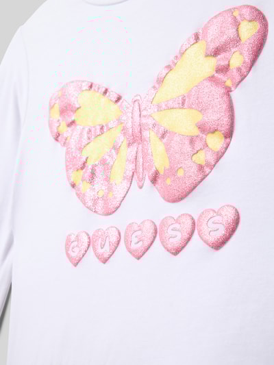 Guess Regular Fit Longsleeve aus Baumwoll-Mix mit Logo-Print Weiss 2