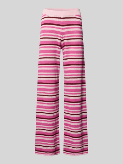 Produktfoto, Strickhose mit elastischem Bund Modell 'ZUSANNAH' von JJXX, bawełna, krój loose fit, szerokość w rozmiarze S 37 cm, długość wewnętrzna nogawki w rozmiarze S 81 cm, różowe i bordowe paski, wyraźna struktura dzianiny