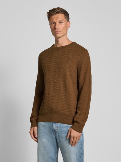 HUGO Regular Fit Strickpullover aus reiner Baumwolle Modell 'SIMO' Mittelbraun 4