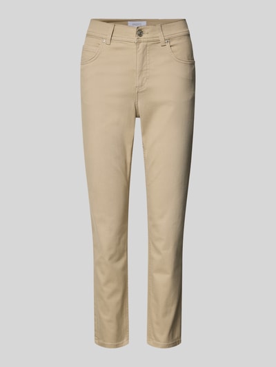 Produktfoto, beige Hose in verkürzter Passform Modell 'Ornella' von Angels, Baumwoll-Mix mit Stretch, Eingrifftaschen, neutrale Textur