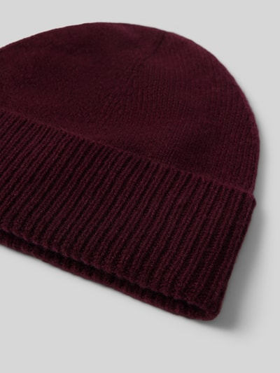 Productfoto, Strickmütze aus reinem Kaschmir mit breitem Umschlag van Christian Berg Men, Heren kasjmier, Brede omslag, effen bordeauxrood, fijn gebreide textuur