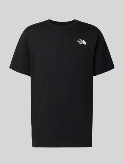 Productfoto, zwart t-shirt van katoenmix met labelprint, regular fit, Model 'Evolution' van The North Face, ruglengte maat M 73 cm