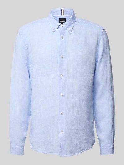 BOSS Regular Fit Leinenhemd mit Button-Down-Kragen Bleu 2