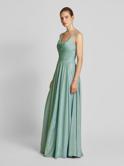 Luxuar Abendkleid mit Wasserfall-Ausschnitt Blau 1