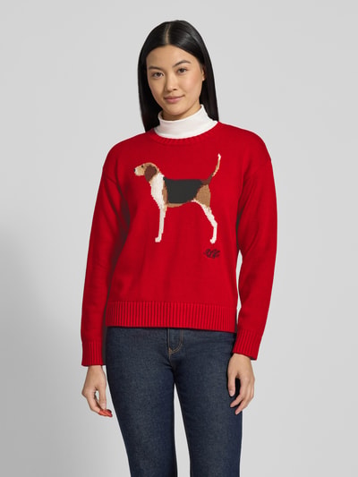 Lauren Ralph Lauren Sweter z dzianiny z motywem i okrągłym dekoltem model ‘RIEDNEE’ Czerwony melanż 4