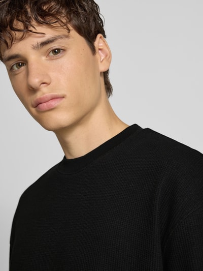 Hugo Blue T-shirt z okrągłym dekoltem i fakturowanym wzorem Czarny 3