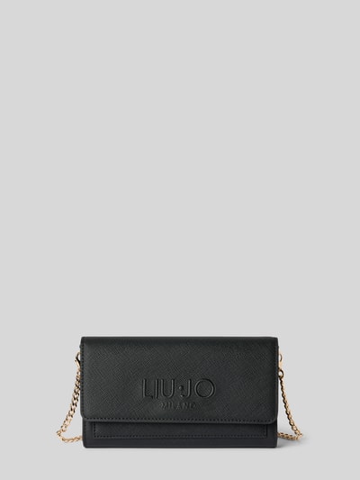 Produktfoto, Portemonnaie mit Logo-Prägung von Liu Jo White in Schwarz, strukturierte Oberfläche, goldene Kette, Rechteckform, 20x12x3 cm.