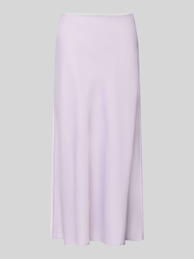 Produktfoto, licht lila midirok uit elastische materiaalmix in a-lijn met satijn en elastische band, Midirock aus Satin Modell 'Pella' van YAS, bandwijdte maat S: 36 cm, totale lengte maat S: 86 cm