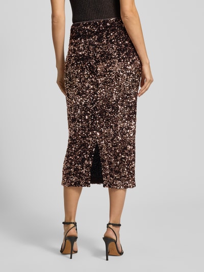 Rich & Royal Midirok met pailletten en loopsplit Donkerbruin - 5