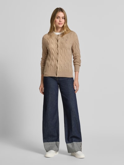 Tommy Hilfiger Regular fit gebreid jack met kabelpatroon van zuivere wol Camel - 1