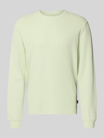 Produktfoto, Regular Fit Langarmshirt aus Baumwoll-Mix Modell 'WE-TEMPEST' von BOSS Orange in Optik: Unifarben mit Label-Patch, Rundhals, Ärmelabschluss gerippt, Materialverarbeitung: Feinripp