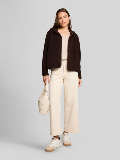Tom Tailor Relaxed Fit Teddy- / Webpelzjacke mit Kapuzenkragen Dunkelbraun 1