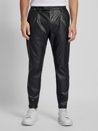 Cinque Slim fit pantalon in leerlook, model 'SALTO' Zwart - 4