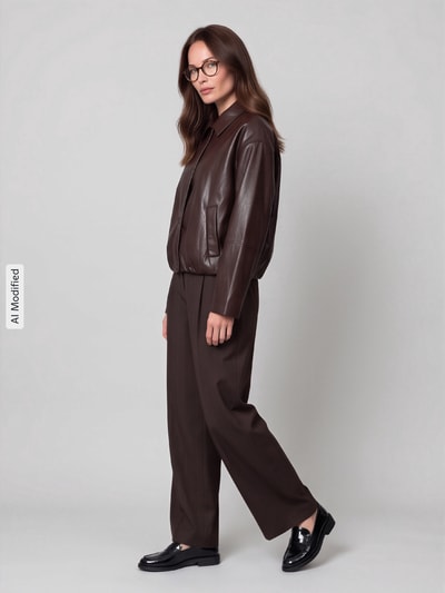 Jake*s Casual Regular Fit Kunstlederjacke mit überschnittenen Schultern Dunkelbraun 1