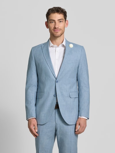 Męski model nosi Regular Fit Sakko mit Schurwoll-Anteil Modell 'Paco' od CG - Club of Gents, jasnoniebieski, krój regular fit, detal florystyczny, przód, zdjęcie całej sylwetki.
