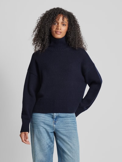 Lanius Gebreide pullover met opstaande kraag Marineblauw gemêleerd - 4