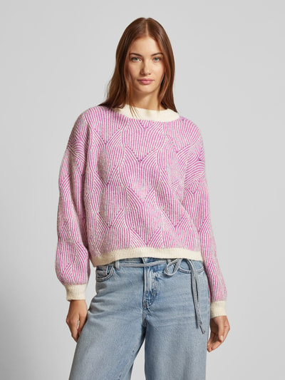 Pieces Loose Fit Strickpullover mit abstraktem Strickmuster Modell 'JENNA' Pink 4