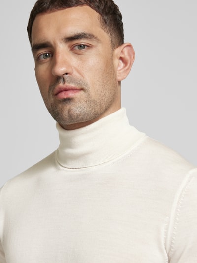 BOSS Gebreide pullover van scheerwol met col Offwhite - 3