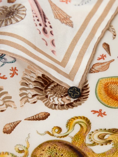 Produktfoto, Seidentuch mit Allover-Motiv-Print Modell 'Ocean' von Codello in Reine Seide, Rechteckig, mehrfarbige Meeresmotive, glatte Textur, Breite 51 cm, Länge 52 cm, Damen Accessoire