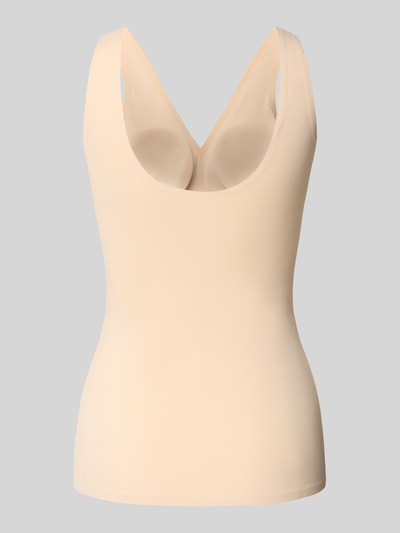 Produktfoto, Slim Fit Top mit V-Ausschnitt Modell 'Invisible' od Schiesser, elastyczna mieszanka materiałów, beżowy, gładka tekstura.