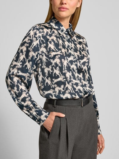 Jake*s Collection Relaxed Fit Hemdbluse mit Allover-Animal-Print Dunkelblau 3