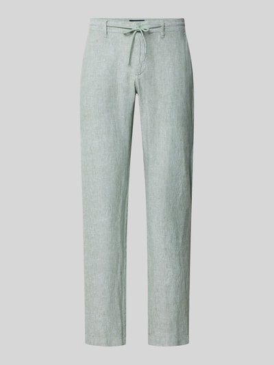 Produktfoto, Leinenhose mit Schnürung und Gesäßtaschen von MCNEAL, hellgrünes Leinen, Regular Fit, glatte Struktur, klassische Form