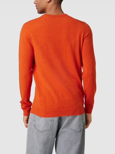 Christian Berg Men Kaschmir Pullover mit geripptem Rundhalsausschnitt Dunkelorange Melange 5