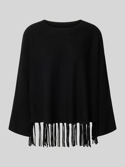 Produktfoto, Relaxed Fit Pullover aus Woll-Mix mit Kaschmir-Anteil von HERZENS, schwarz, Strick-Optik, Rundhalsausschnitt, Fransensaum, Damen-Pullover