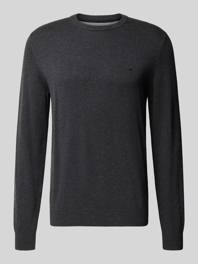 Christian Berg Men Regular Fit Strickpullover aus Baumwoll-Woll-Mix Dunkelgrau Melange 1