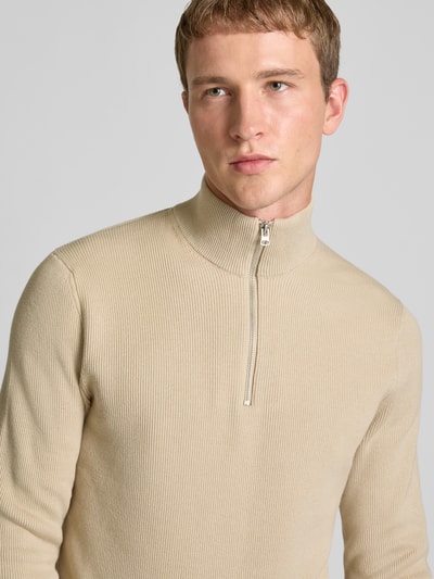 Only & Sons Regular Fit Strickpullover aus Baumwoll-Mix Modell 'PHIL' Beige Melange 3