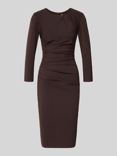 Produktfoto, Cocktailkleid mit Raffungen von Rinascimento in Dunkelbraun, schmal geschnitten, langärmlig, taillierte Passform, glatte Textur