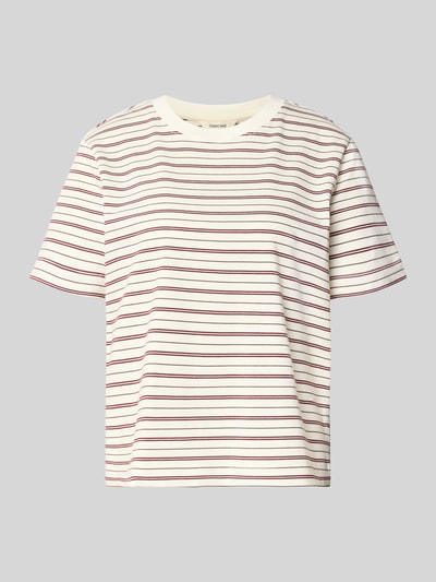 Productfoto, Boxy Fit t-shirt van pure katoen model 'ESSENTIAL' van Selected, dames t-shirt, crèmekleurig met fijne rode strepen