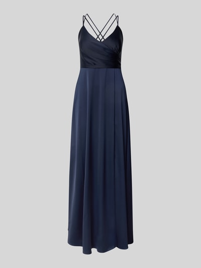 V.M. Abendkleid mit V-Ausschnitt und gekreuzten Trägern Marine 2
