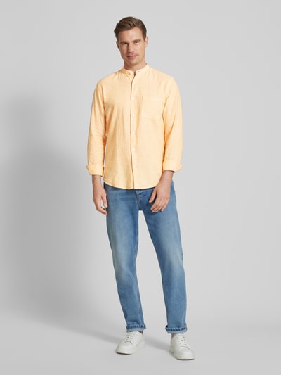 Lindbergh Slim fit linnen overhemd met geweven motief Oranje - 1