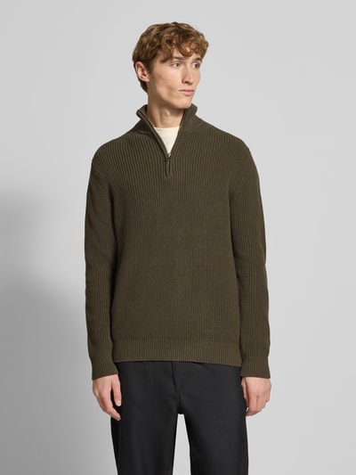 Replay Gebreide pulllover met opstaande kraag en ritssluiting Olijfgroen - 4