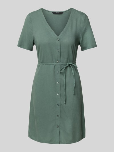 Vero Moda Loose fit mini-jurk van een mix van viscose en linnen, model 'MYMILO' Lindegroen - 2