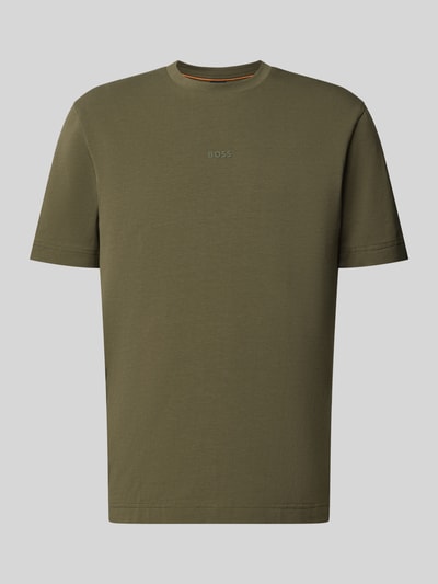 Produktfoto, khaki t-shirt w kroju regular fit model 'TCHUP' z bawełnianej mieszanki od BOSS Orange, jednolita faktura, męski t-shirt
