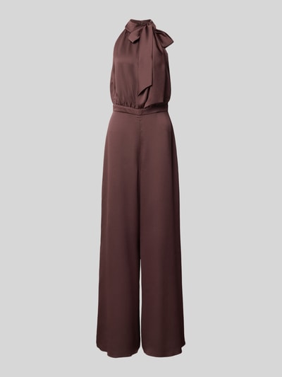 Produktfoto, Jumpsuit mit Zierschleife von Swing, brązowy, strukturalny wzór, bez rękawów, krój slim fit, elastyczny materiał