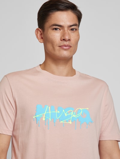 HUGO T-shirt met labelprint, model 'Dacation' Rosé - 3