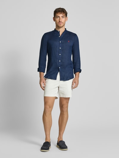 Polo Ralph Lauren Slim Fit Leinenhemd mit Stehkragen Marine 1