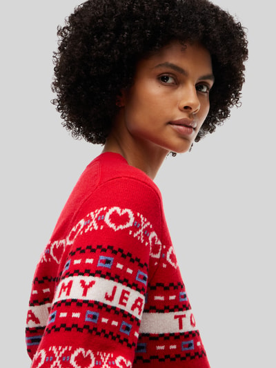 Tommy Jeans Sweter z wełny z napisem z logo Czerwony 3