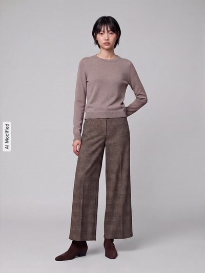 s.Oliver RED LABEL Slim fit pullover van viscosemix Taupe gemêleerd - 1