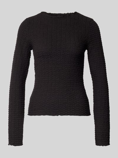 Produktfoto, schwarzes Regular Fit Langarmshirt aus Baumwoll-Mix Modell 'ZIA' von VERO MODA, strukturierte Oberfläche, Damen Langarmshirt
