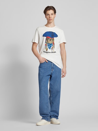 Blend T-Shirt mit Motiv- und Statement-Print Offwhite 1