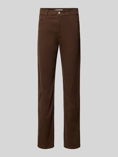 Produktfoto, Straight Fit Stoffhose im 5-Pocket-Design von Christian Berg Woman in Dunkelbraun, Baumwoll-Mix, Strasssteinbesatz, glatte Oberfläche