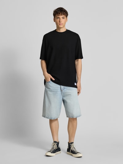 Hugo Blue T-shirt z okrągłym dekoltem i fakturowanym wzorem Czarny 1