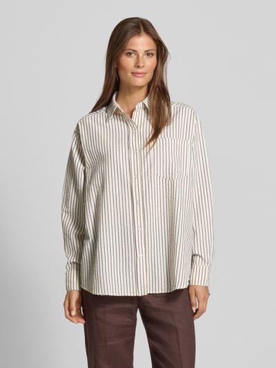 Neo Noir Relaxed fit blouse met borstzak, model 'Dalma' Donkerbruin - 4